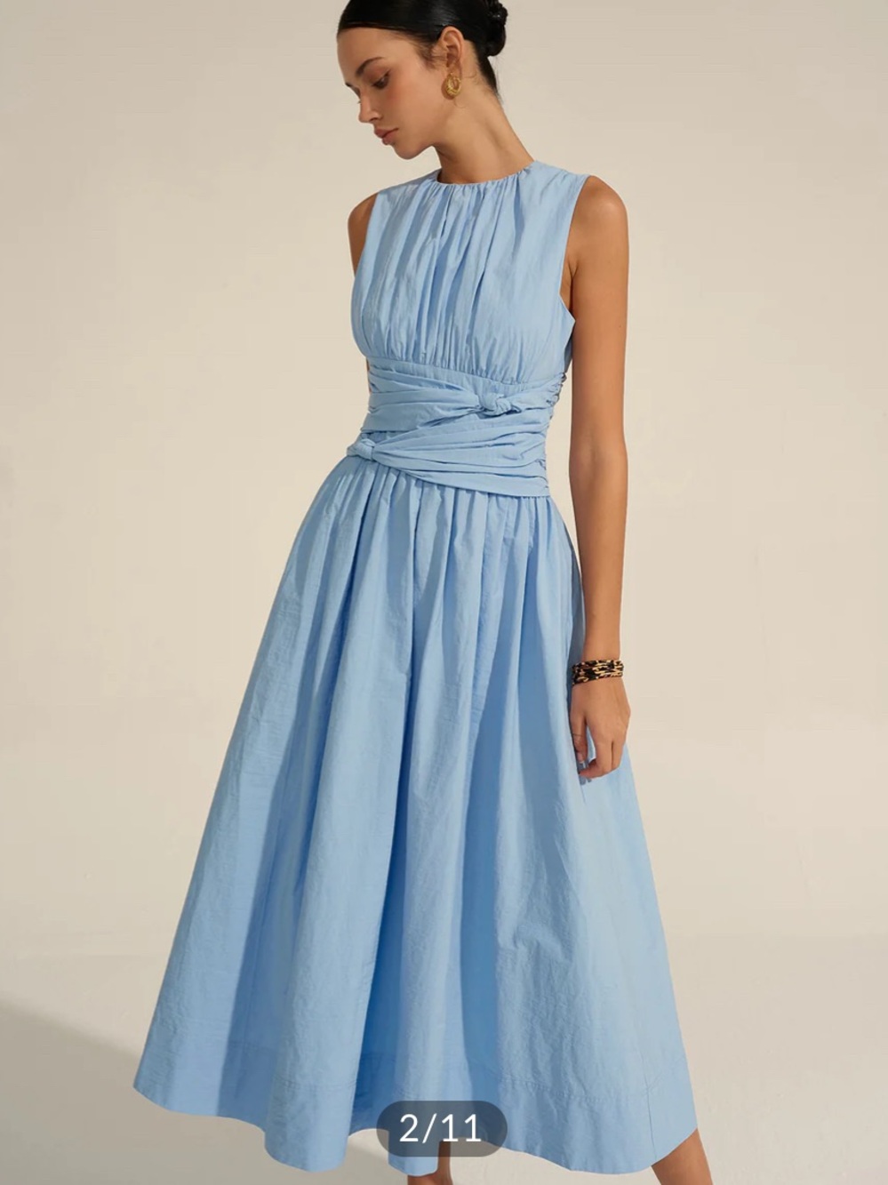 Commense Light Blue Sleeveless Gathered Waist Midi Dress - Picture 2 of 9